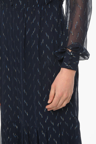 Silk and Lurex Tie Neck Shirt Dress with Petticoat