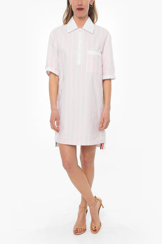 Balanced Stripe Cotton Shirt Dress with Side Splits