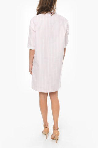 Balanced Stripe Cotton Shirt Dress with Side Splits