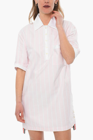 Balanced Stripe Cotton Shirt Dress with Side Splits