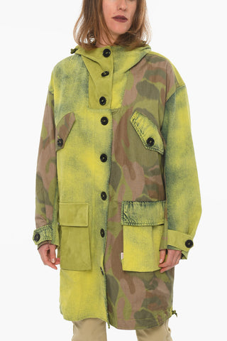 Tie-dye Effect Oversize Overcoat with Hood and Flap Pockets