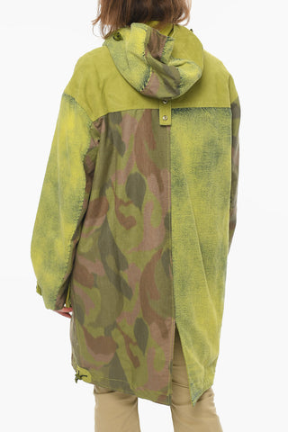 Tie-dye Effect Oversize Overcoat with Hood and Flap Pockets