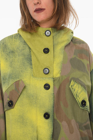 Tie-dye Effect Oversize Overcoat with Hood and Flap Pockets