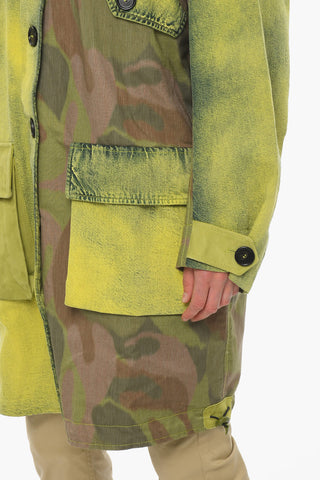 Tie-dye Effect Oversize Overcoat with Hood and Flap Pockets
