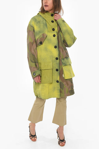 Tie-dye Effect Oversize Overcoat with Hood and Flap Pockets