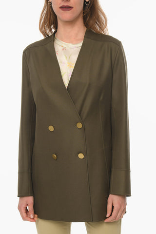 Silk Unlined Double-breasted Blazer without Collar