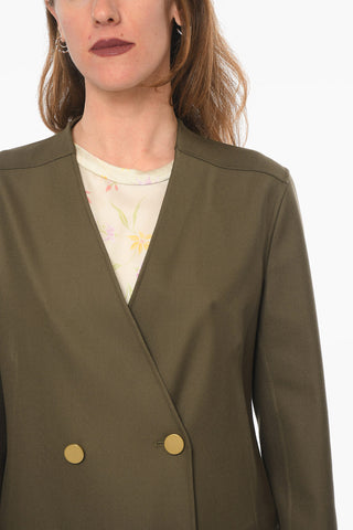 Silk Unlined Double-breasted Blazer without Collar