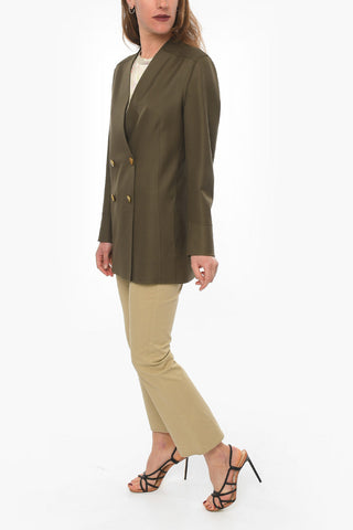 Silk Unlined Double-breasted Blazer without Collar