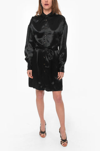Viscose-satin Short Shirt Dress with Belt