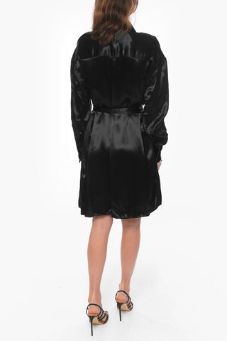 Viscose-satin Short Shirt Dress with Belt