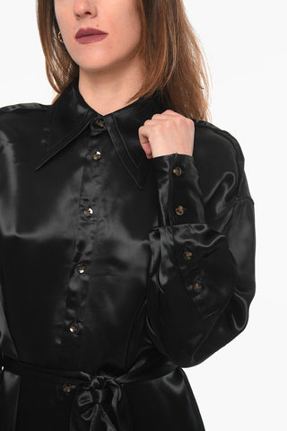 Viscose-satin Short Shirt Dress with Belt