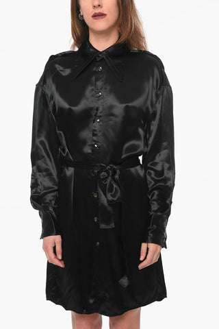 Viscose-satin Short Shirt Dress with Belt
