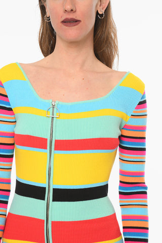 Striped Knitted Mini Dress with Zip Closure