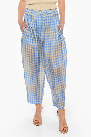 Pantaloni wide TILDA A Quadri Gingham in Seta
