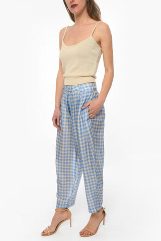 Pantaloni wide TILDA A Quadri Gingham in Seta