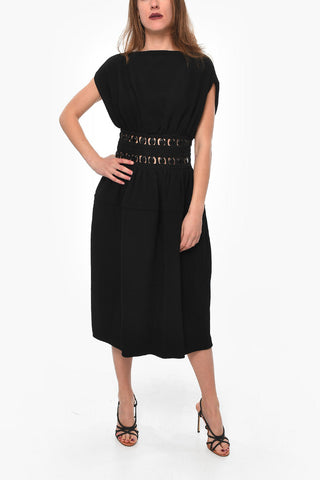 Viscose-crepe Midi Dress with Stone Detailing