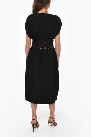 Viscose-crepe Midi Dress with Stone Detailing
