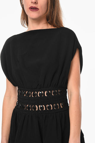 Viscose-crepe Midi Dress with Stone Detailing