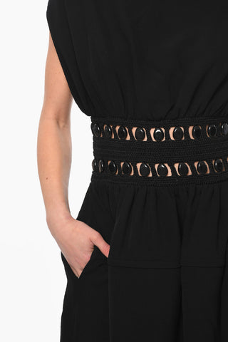 Viscose-crepe Midi Dress with Stone Detailing