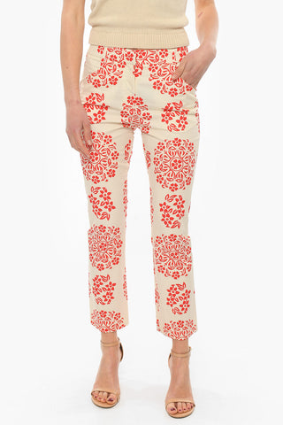 Pantaloni in Cotone Stretch a Fantasia Floreale