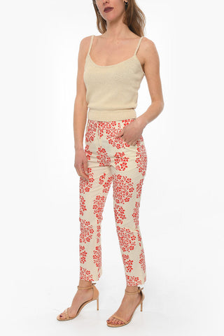 Pantaloni in Cotone Stretch a Fantasia Floreale