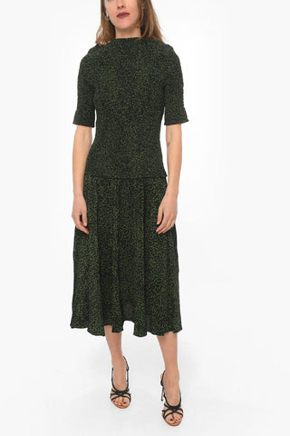 WHITE LABEL Boat-neck Smocked Midi Dress with Animal Print