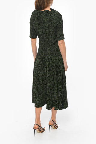 WHITE LABEL Boat-neck Smocked Midi Dress with Animal Print