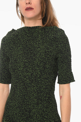 WHITE LABEL Boat-neck Smocked Midi Dress with Animal Print