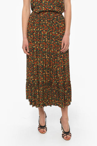 Viscose Pleated Skirt with Floral Print Allover