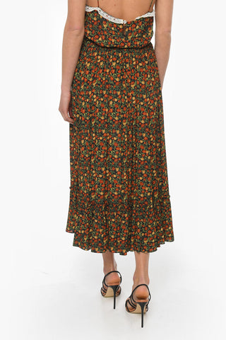 Viscose Pleated Skirt with Floral Print Allover