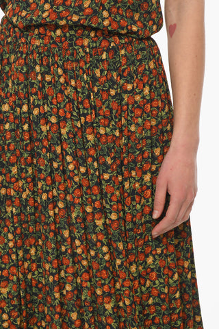 Viscose Pleated Skirt with Floral Print Allover