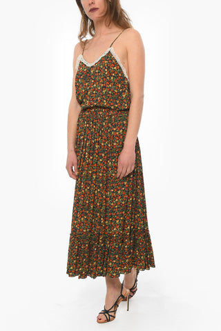 Viscose Pleated Skirt with Floral Print Allover