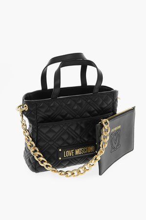 LOVE Borsa a Mano in Ecopelle Trapuntata con Catena Dorata