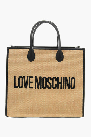 LOVE Maxi Borsa Tote in Raffia con Tracolla Removibile