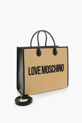 LOVE Maxi Borsa Tote in Raffia con Tracolla Removibile