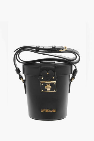 LOVE Leather Bucket Bag with Gold Turn Lock Closure
