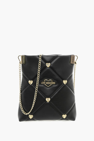 LOVE Borsa a Tracolla in Ecopelle Trapuntata con Borchie Gioiello a Forma di Cuore