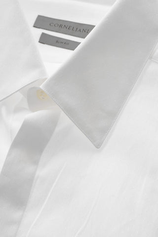 Hidden Buttoning Cotton Slim Fit Shirt with Handkerchief