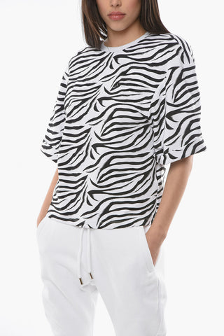 T-Shirt Girocollo a Fantasia Animalier con Dettaglio Gioiello