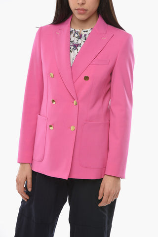 Virgin-wool-blend GIN Double-breasted Blazer with Peak Lapel