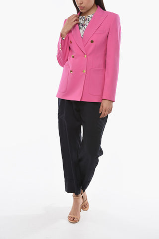 Virgin-wool-blend GIN Double-breasted Blazer with Peak Lapel