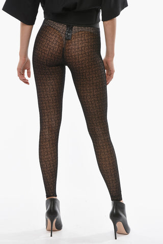 Leggings Trasparenti con Stampa Monogram