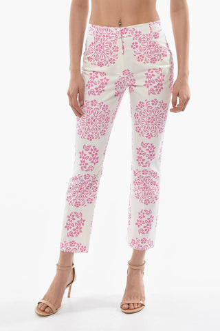 Pantaloni in Cotone Stretch a Fantasia Floreale