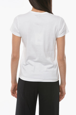 T-shirt Slim Fit con Girocollo e Ricamo Floreale con Lettering