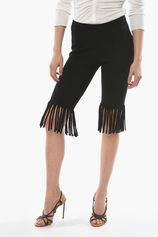 Textured-woven Biker Shorts with Fringed Hems