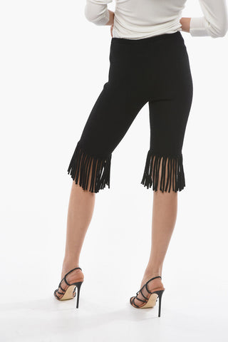 Textured-woven Biker Shorts with Fringed Hems