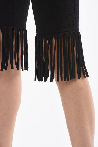 Textured-woven Biker Shorts with Fringed Hems