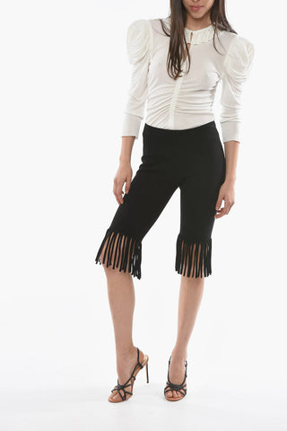Textured-woven Biker Shorts with Fringed Hems