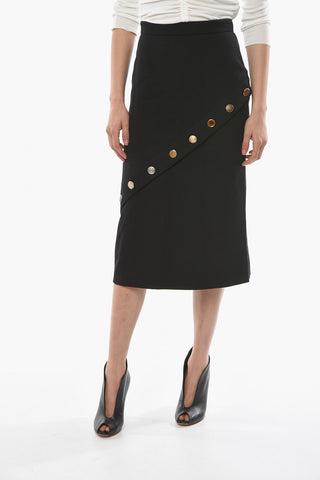 Wool Pencil Skirt with Decorative Buttons