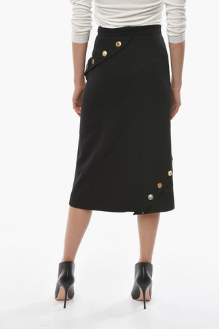 Wool Pencil Skirt with Decorative Buttons